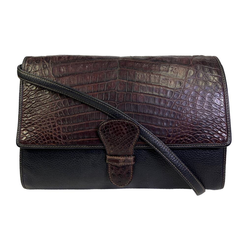 Vintage Neiman Marcus Croc Embossed Italian Leather Crossbody Clutch Italy